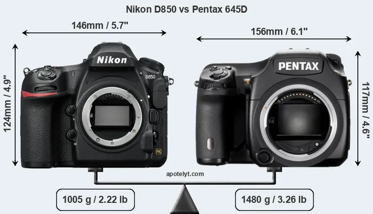 Size Nikon D850 vs Pentax 645D