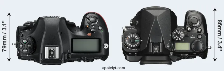 Compare D850 versus K-1 II top