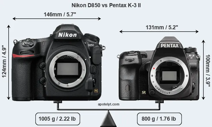 Size Nikon D850 vs Pentax K-3 II
