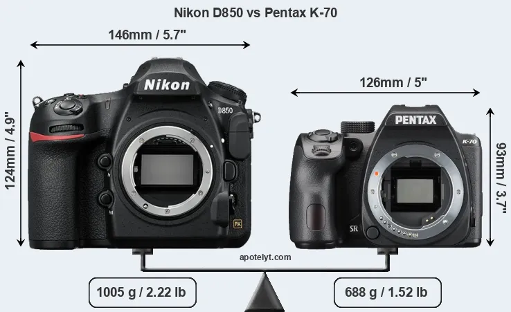 Size Nikon D850 vs Pentax K-70
