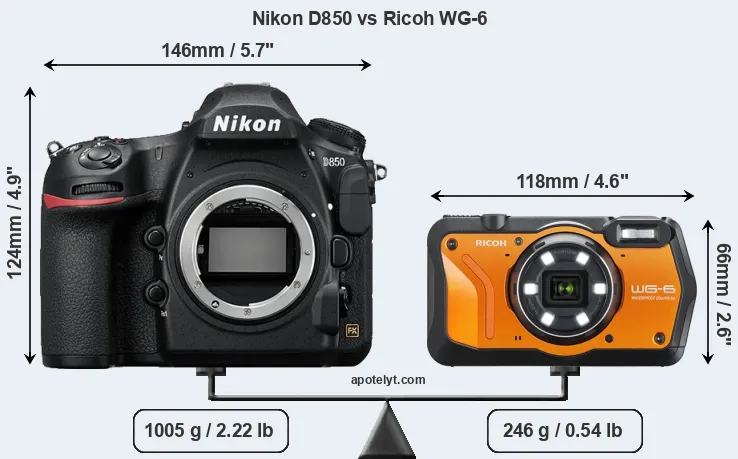 Size Nikon D850 vs Ricoh WG-6
