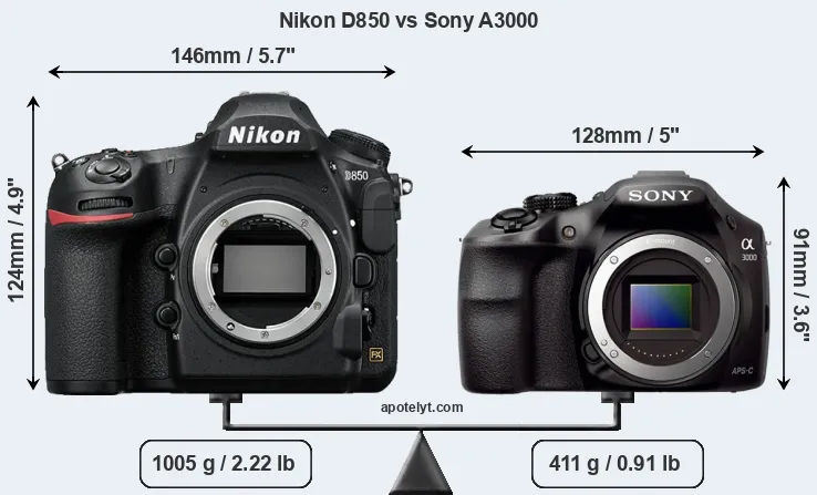 Size Nikon D850 vs Sony A3000