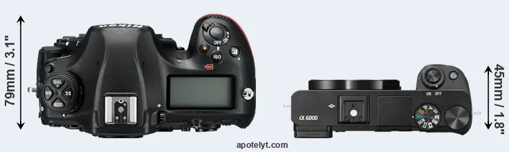 Compare D850 versus A6000 top