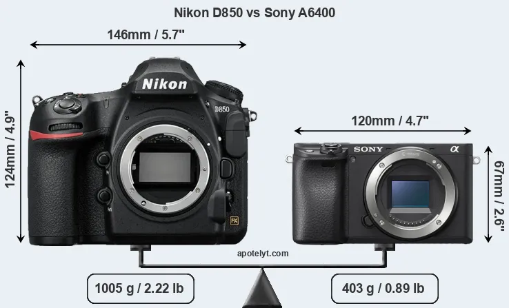 Size Nikon D850 vs Sony A6400
