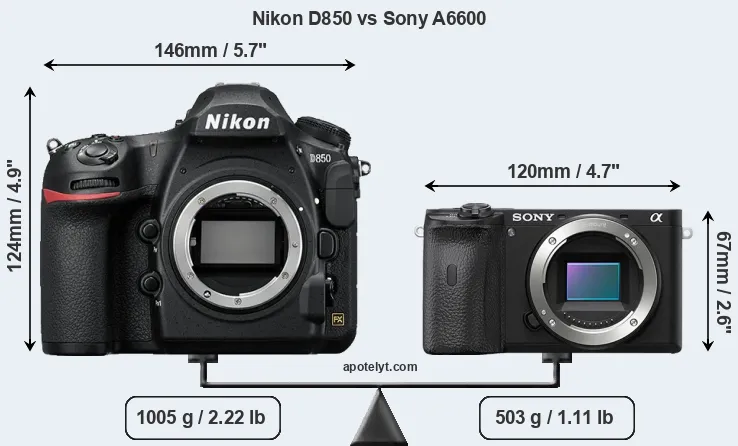 Size Nikon D850 vs Sony A6600