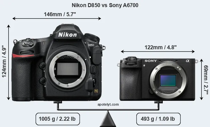Size Nikon D850 vs Sony A6700