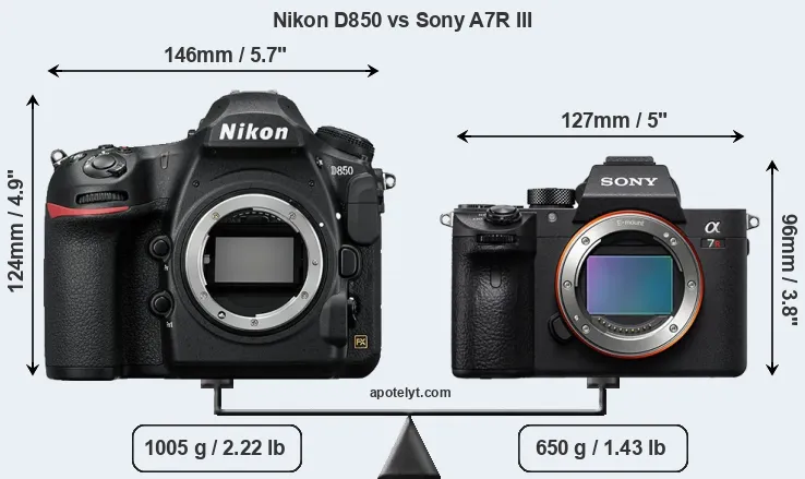 Size Nikon D850 vs Sony A7R III