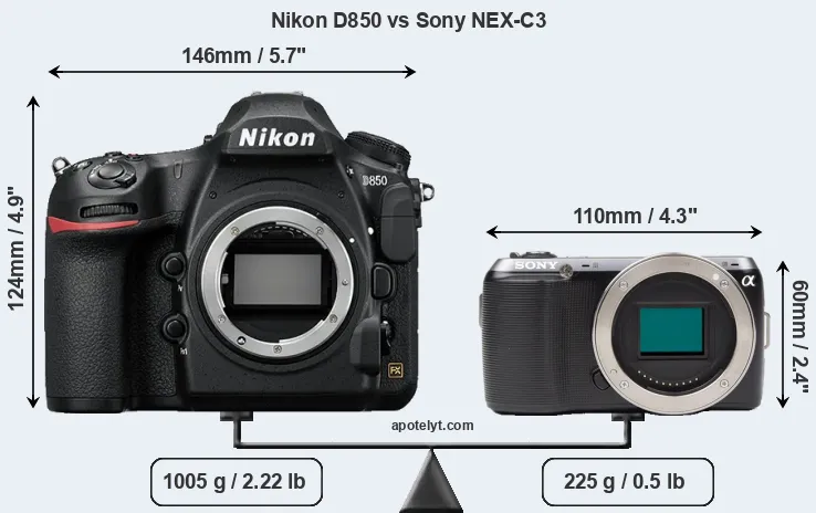 Size Nikon D850 vs Sony NEX-C3