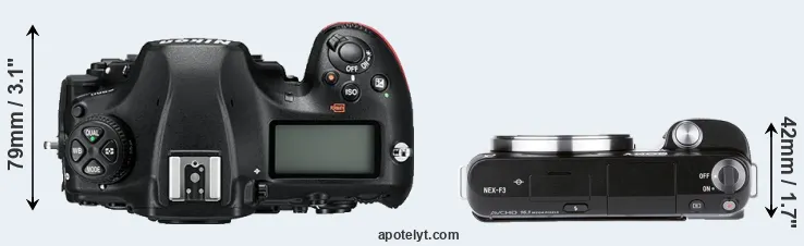 Compare D850 versus NEX-F3 top