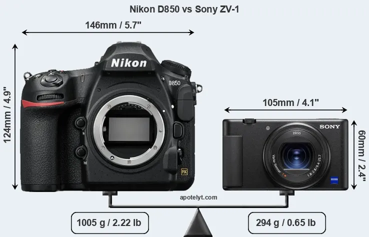 Size Nikon D850 vs Sony ZV-1