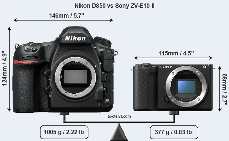 Size Nikon D850 vs Sony ZV-E10 II