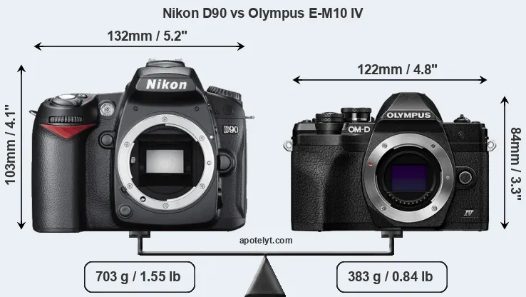 Size Nikon D90 vs Olympus E-M10 IV