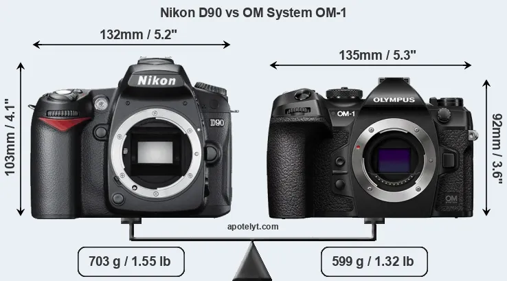 Size Nikon D90 vs OM System OM-1