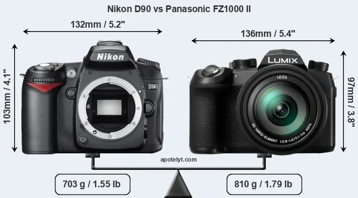 Size Nikon D90 vs Panasonic FZ1000 II
