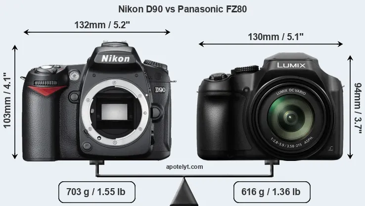 Size Nikon D90 vs Panasonic FZ80