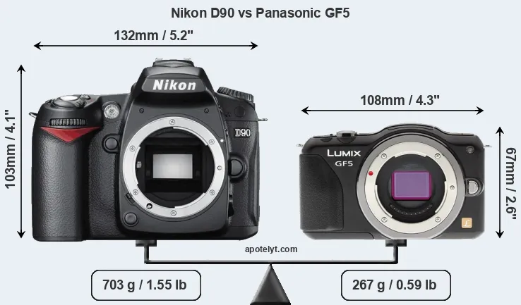 Size Nikon D90 vs Panasonic GF5