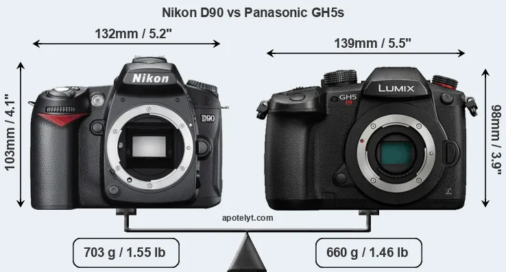 Size Nikon D90 vs Panasonic GH5s
