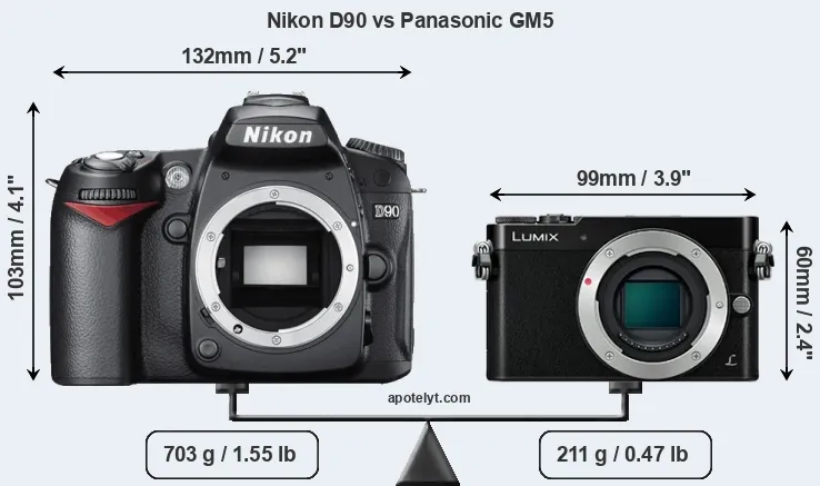 Size Nikon D90 vs Panasonic GM5