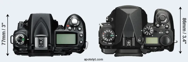 Compare D90 versus K-1 II top
