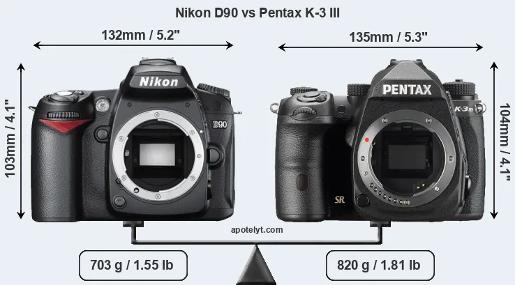 Size Nikon D90 vs Pentax K-3 III