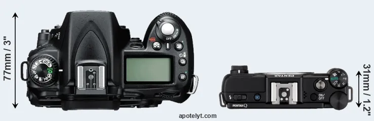 Compare D90 versus Pentax Q top