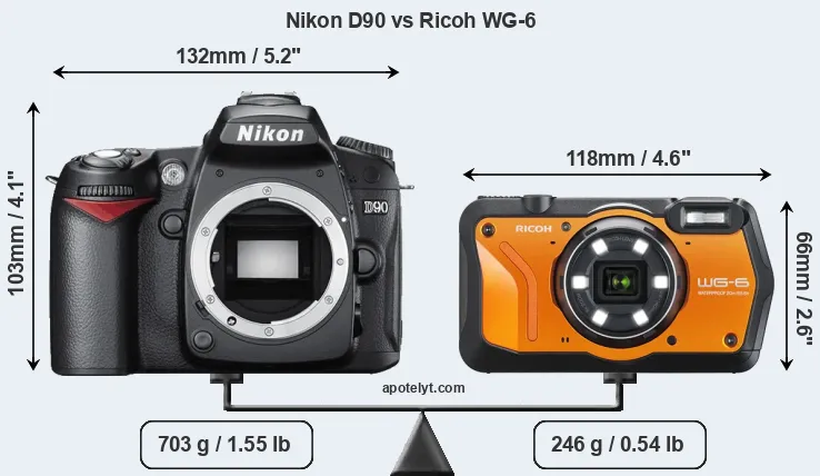 Size Nikon D90 vs Ricoh WG-6