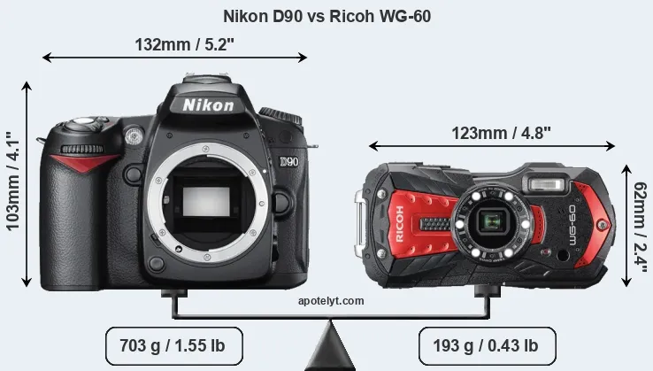 Size Nikon D90 vs Ricoh WG-60