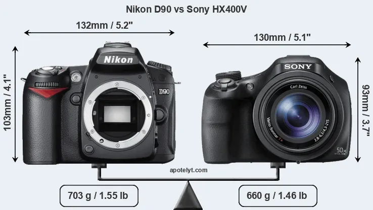 Size Nikon D90 vs Sony HX400V