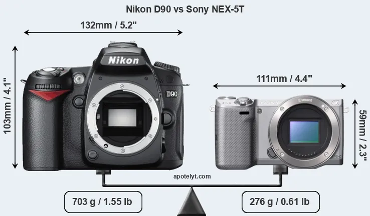 Size Nikon D90 vs Sony NEX-5T