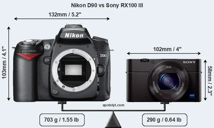 Size Nikon D90 vs Sony RX100 III