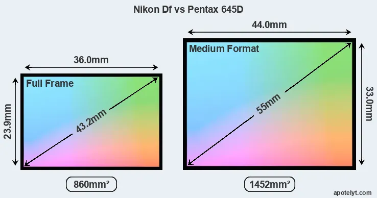 Nikon Df and Pentax 645D sensor measures