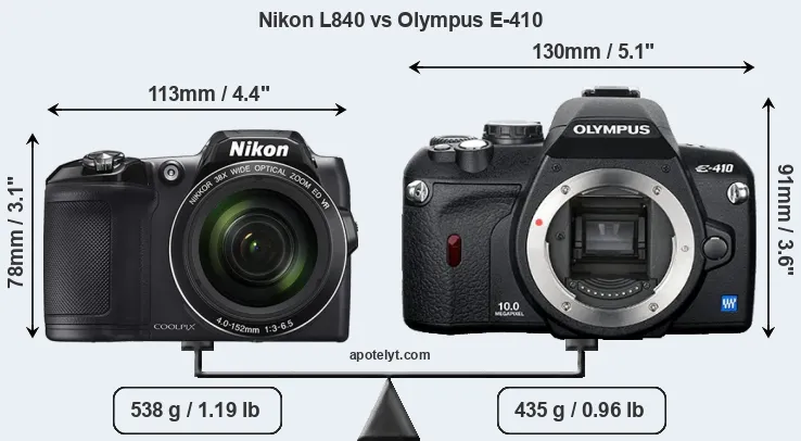 Size Nikon L840 vs Olympus E-410