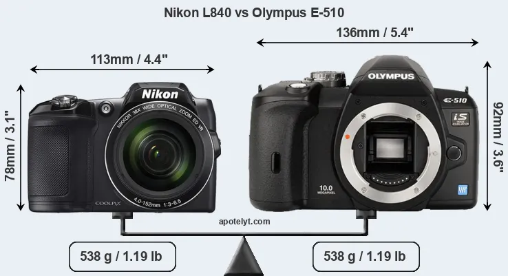 Size Nikon L840 vs Olympus E-510