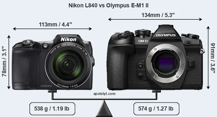 Size Nikon L840 vs Olympus E-M1 II