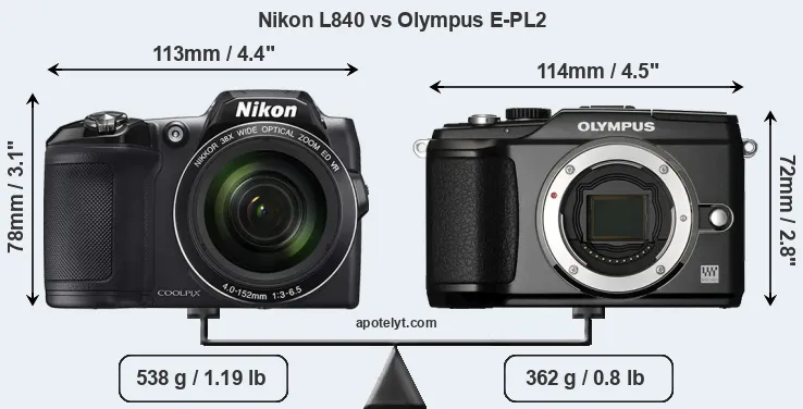 Size Nikon L840 vs Olympus E-PL2