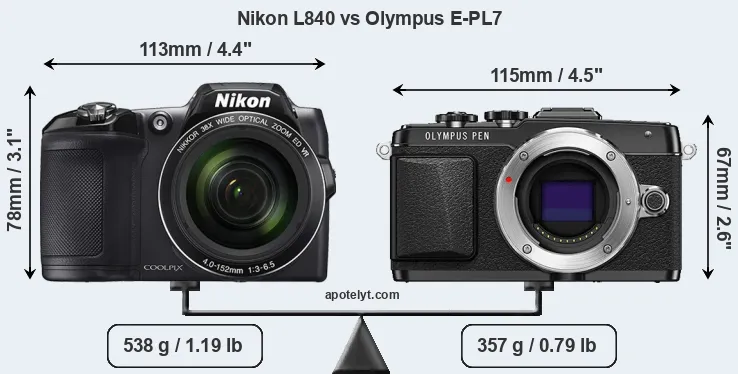 Size Nikon L840 vs Olympus E-PL7