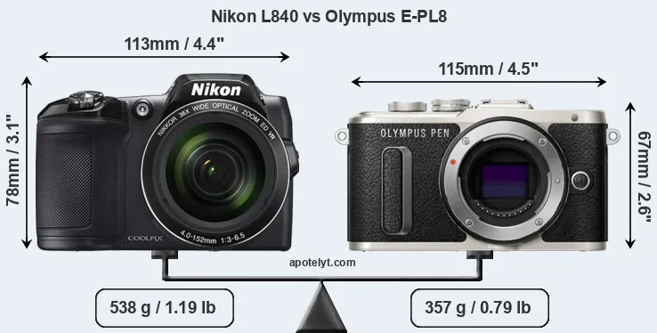 Size Nikon L840 vs Olympus E-PL8
