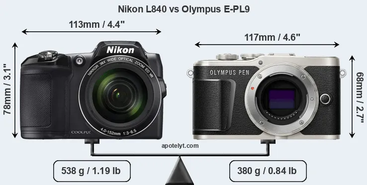Size Nikon L840 vs Olympus E-PL9