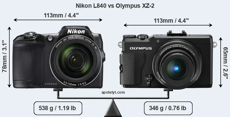 Size Nikon L840 vs Olympus XZ-2