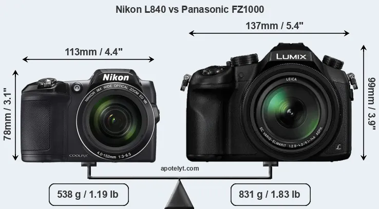 Size Nikon L840 vs Panasonic FZ1000
