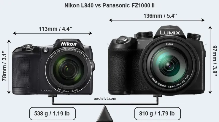 Size Nikon L840 vs Panasonic FZ1000 II