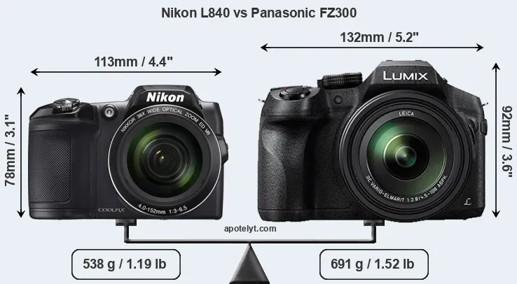 Size Nikon L840 vs Panasonic FZ300