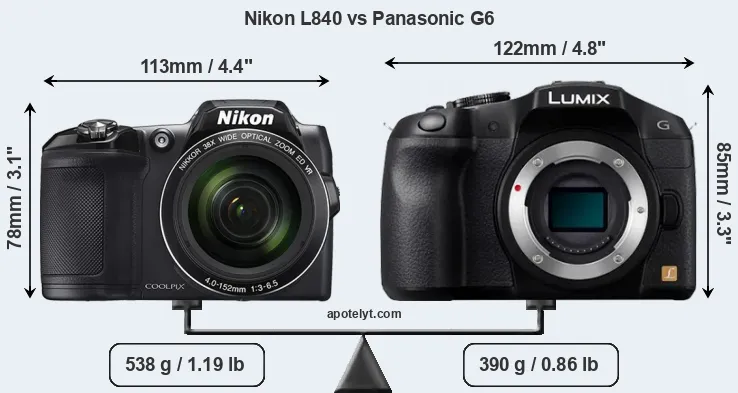 Size Nikon L840 vs Panasonic G6