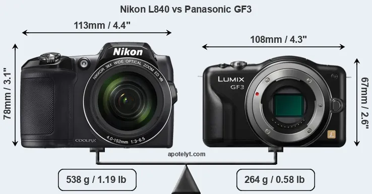 Size Nikon L840 vs Panasonic GF3