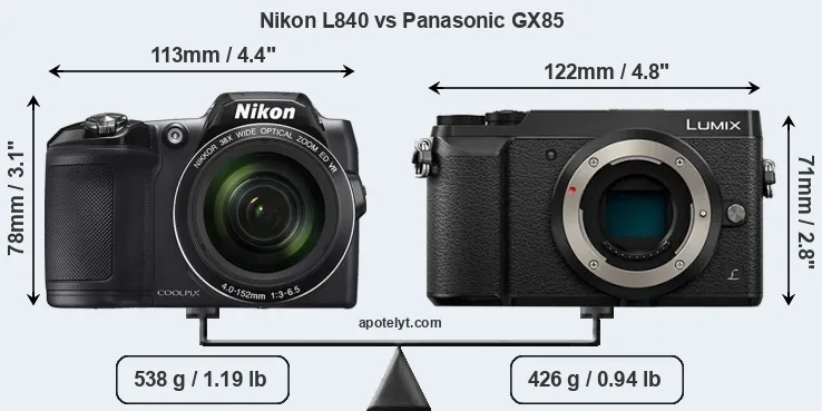 Size Nikon L840 vs Panasonic GX85