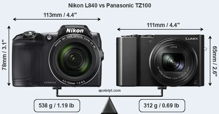 Size Nikon L840 vs Panasonic TZ100
