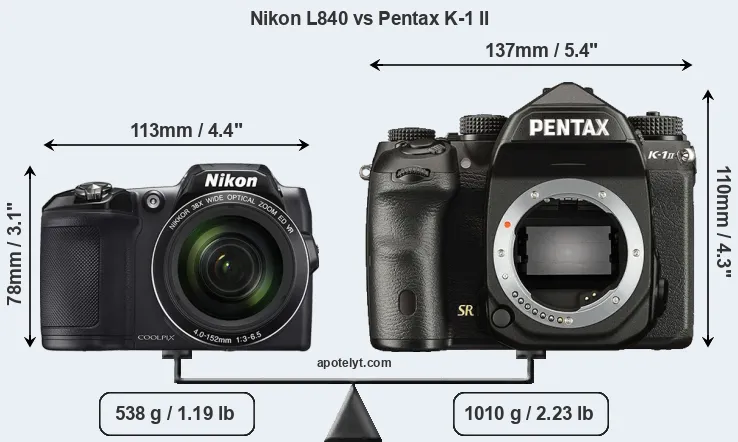 Size Nikon L840 vs Pentax K-1 II