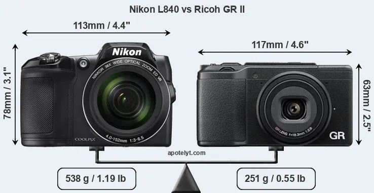 Size Nikon L840 vs Ricoh GR II