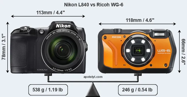 Size Nikon L840 vs Ricoh WG-6
