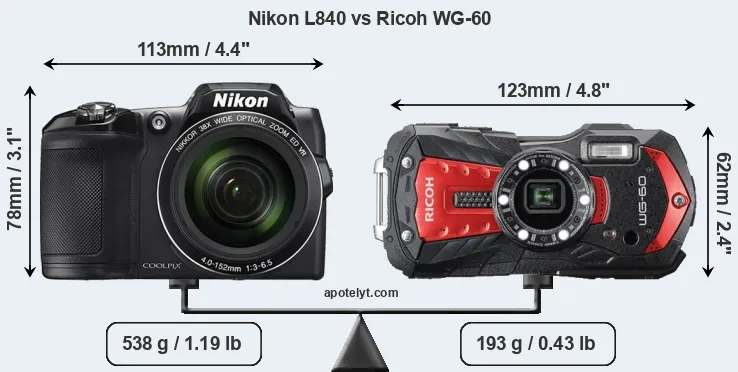 Size Nikon L840 vs Ricoh WG-60